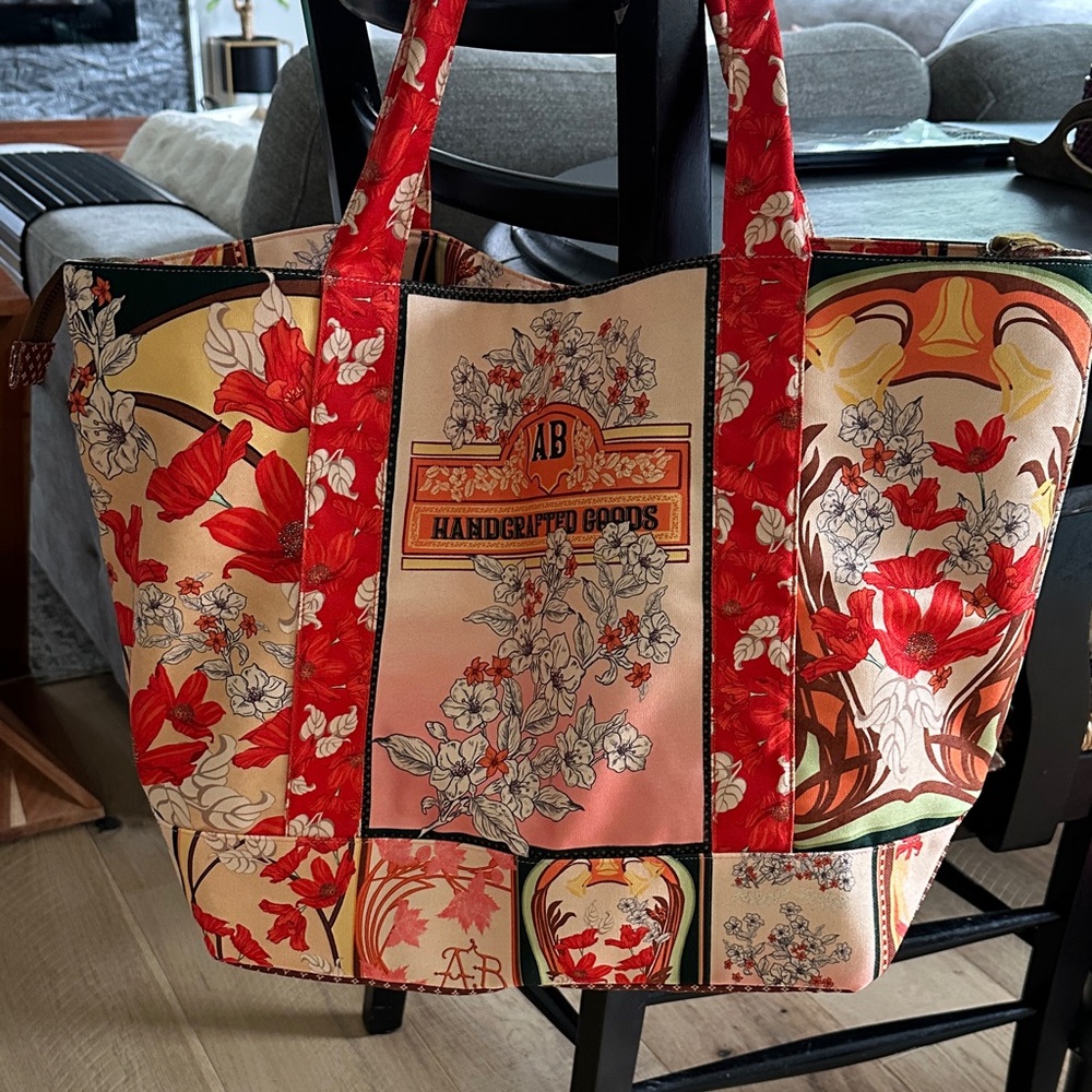 Agua Bendita Red and Cream Floral Tote